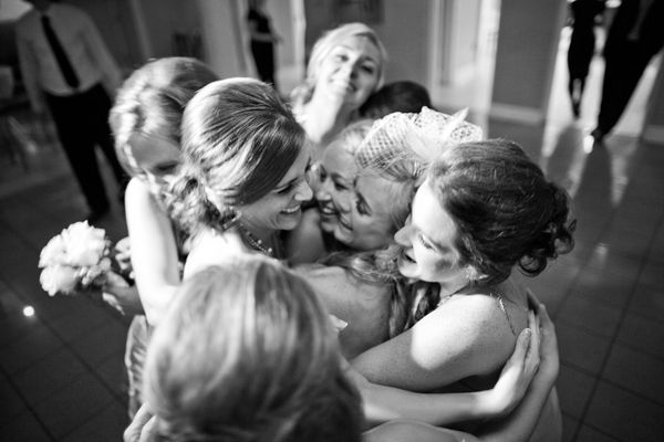 End of the night bridal party hug