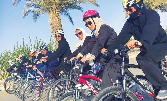 Women cycling in Saudi Arabia