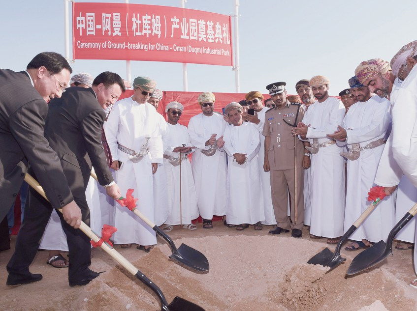 H.E. Wang Heshan Vice Governor Ningxia 2nd left Sayyid Taimur al-Said 2nd right dig the first hole for the foundation stone of China Oman Ind Park