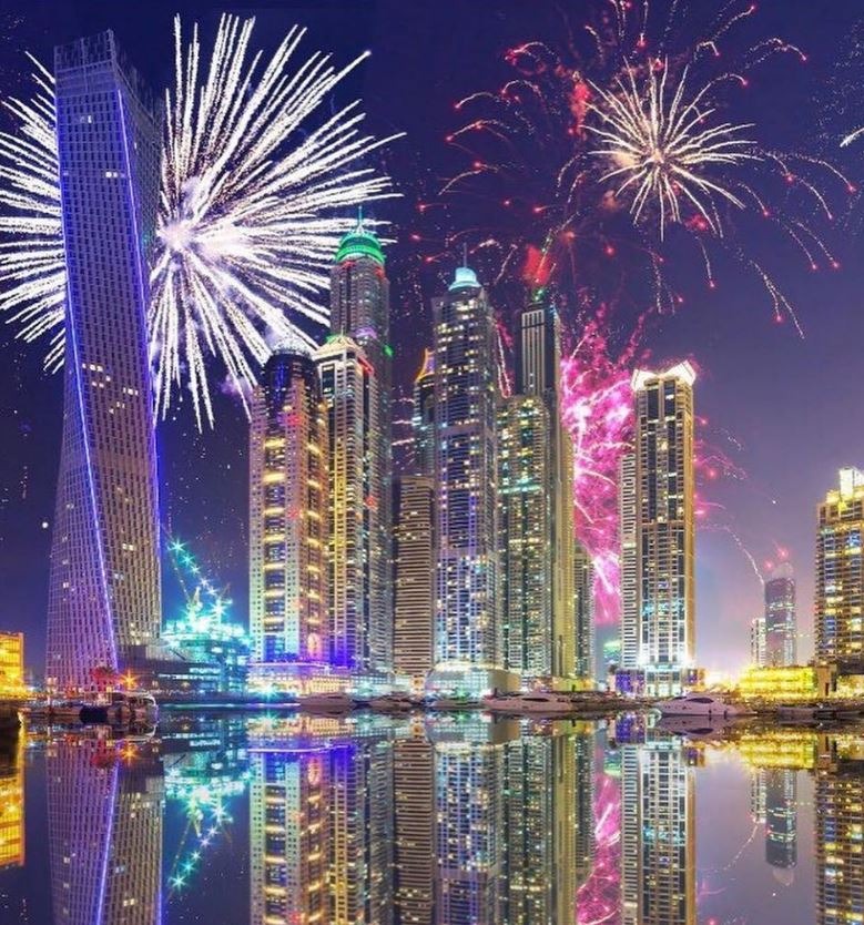 Fireworks over Dubai Marina, shared by @hhshkmohd