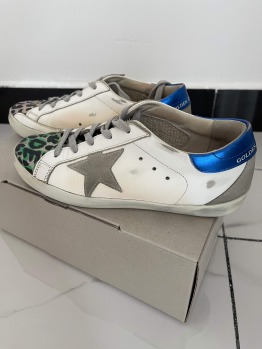 Golden Goose Womens Ball Star Leather Trainers - White/Silver/Multi Leopard
