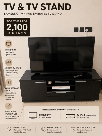 Samsung TV and Pan Emirates Tv stand 