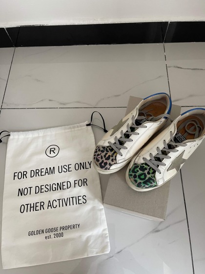 Golden Goose Womens Ball Star Leather Trainers - White/Silver/Multi Leopard