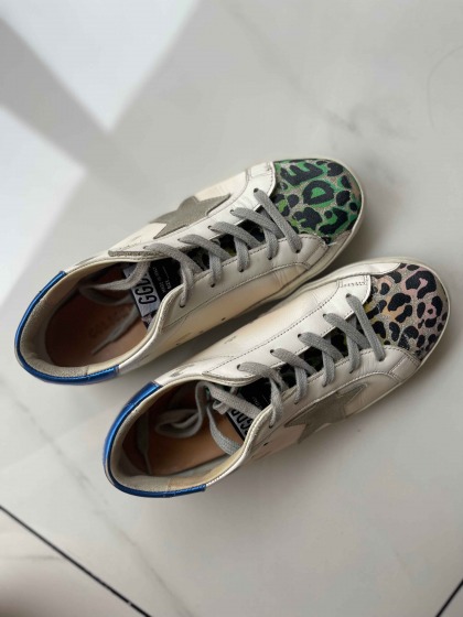 Golden Goose Womens Ball Star Leather Trainers - White/Silver/Multi Leopard